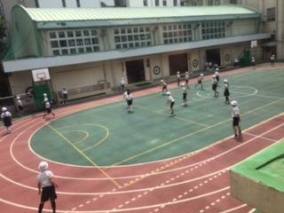 Playground from the 2nd floor of the stairs on the Heisei-dori side of Sakamoto Elementary School. JPG