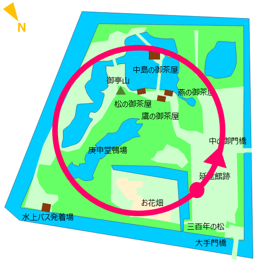 What is the recommended walking route?… [Hamarikyu Garden (Part 2)] Recommended walking route.
What is the correct combination of photography and shooting location?　Click here for the correct answer→