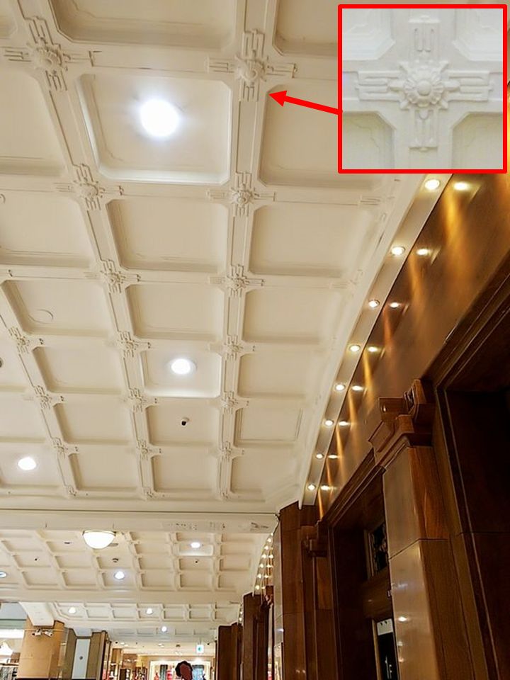 A tour of Nihonbashi "Decorative" with a map in hand — 1. Let's look around the architecture of the Wort-style coffered ceiling Nihonbashi area of the main building of Takashimaya while focusing on decorations.　—"History of Decoration-Architecture and Rediscovery of Nihonbashi" Exhibition