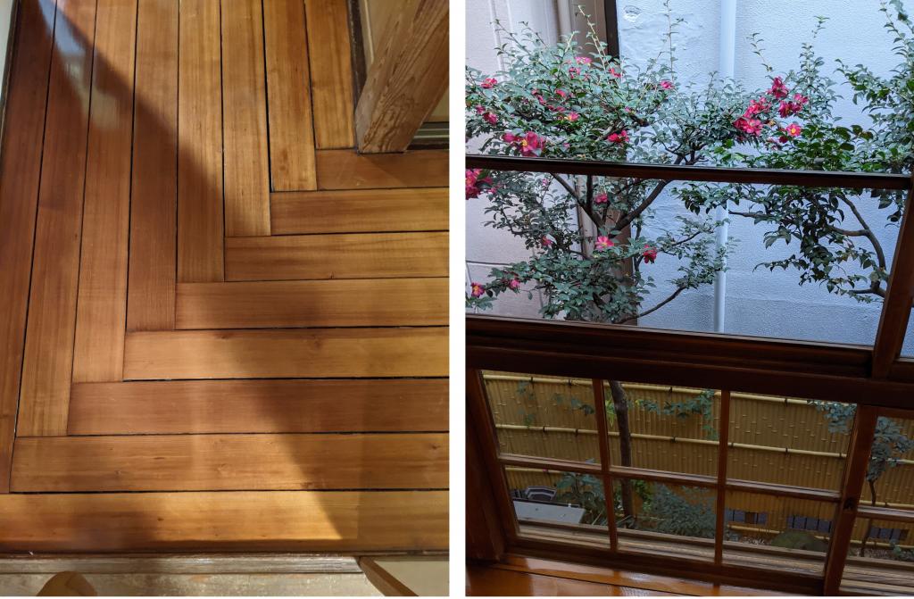 The polished pine corridor and handmade glass. Cafe time at a luxury restaurant in Sukiya style, Tangible Cultural Property.
The afternoon at Yoshiume Yoshicho-tei (limited time).