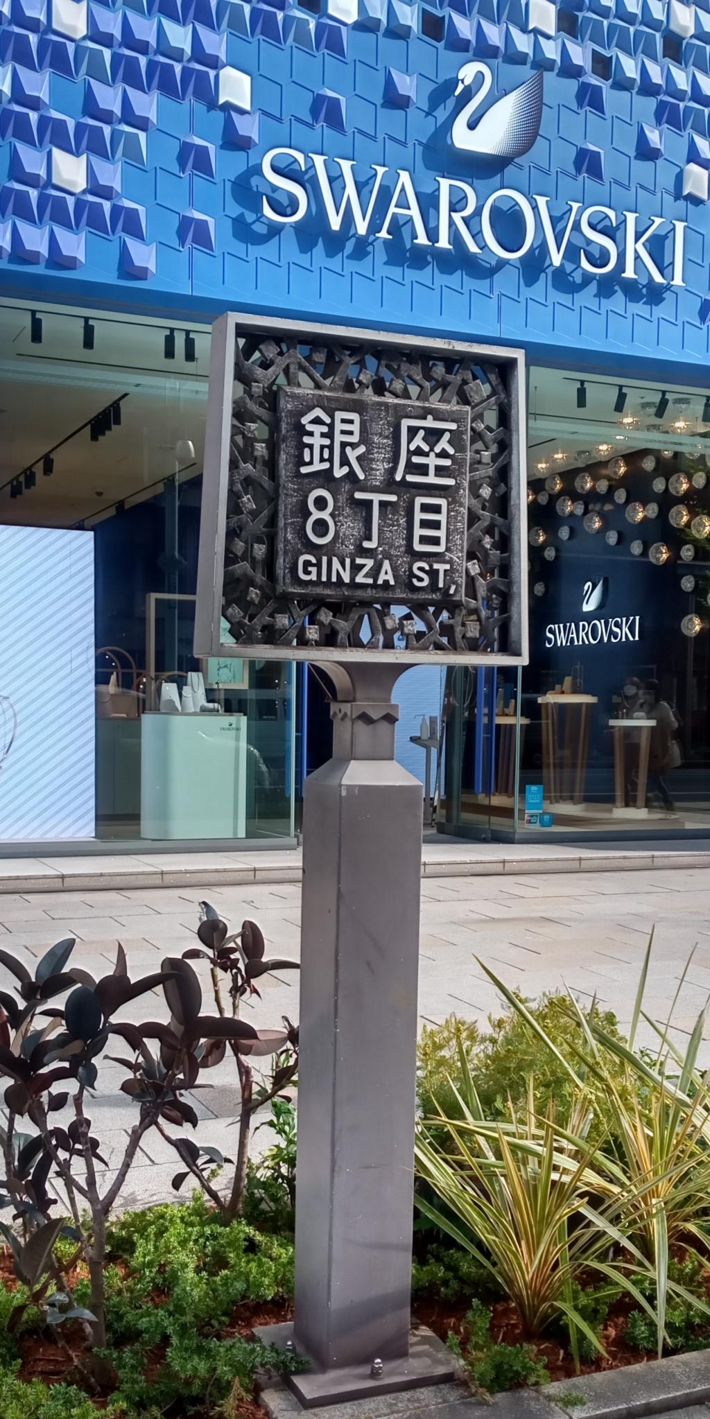 A wonderful houseplant in front of Swarovski A houseplant is "Okaeri Ongaku" on the sidewalk of Ginza Street.
