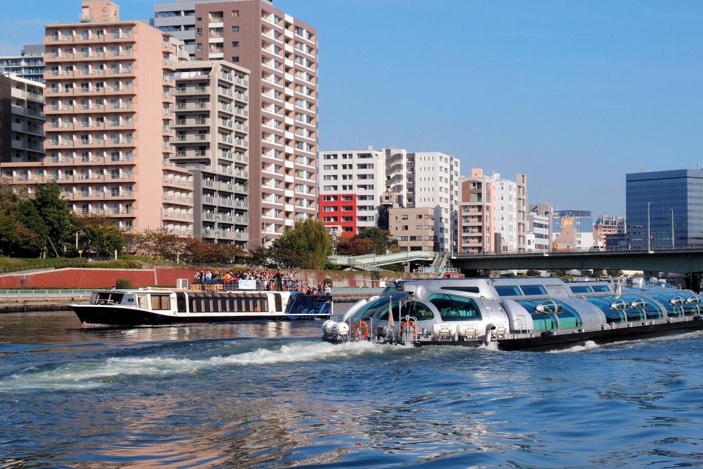  Pass through several bridges on the Sumida River