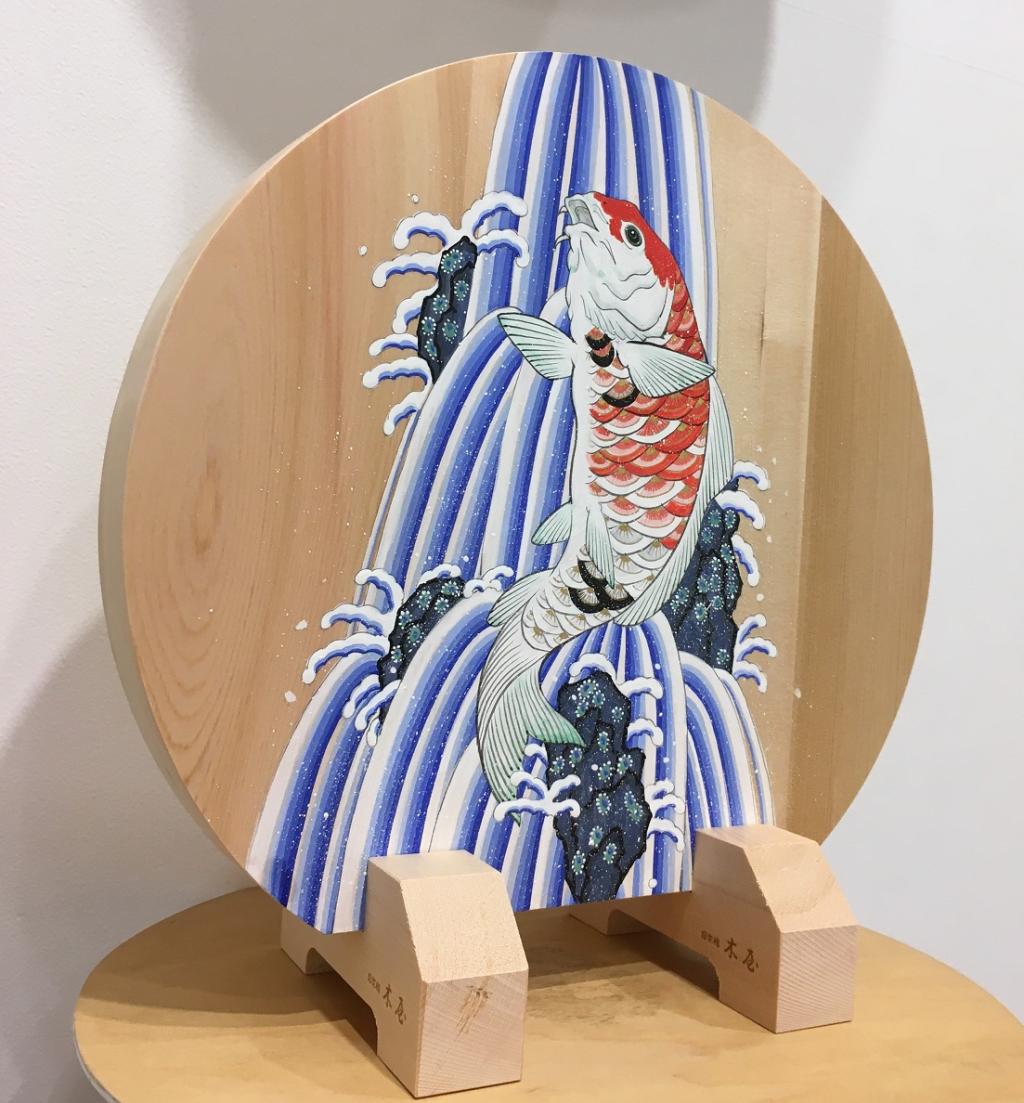 Climbing Koino Falls on a prayer board colored carp 132,000 yen Dollbushi Nakamura Hiromine solo exhibition
　　Tools for praying
　　~ Nihonbashi Kiya Main Store izutuki~