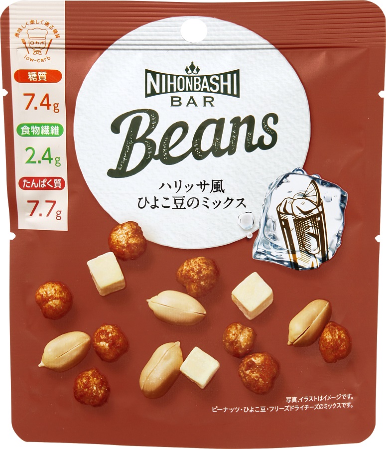 Nihonbashi Bar Beans
Mix of Harrisa-style chickpeas
３０ｇ
220 yen (excluding tax)
120th “Nihonbashi Kabo Nihonbashi Bar” 4 new products are released.
　　ROJI Nihonbashi, head office of Kokubun Group