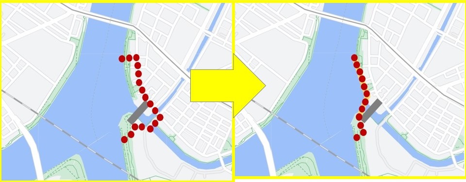 BEFORE / AFTER (pedestrian route) Sumida River Terrace was connected by a connecting bridge! (Near the Oshimakawa Sluice Gate)