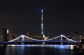 12 bridges of Kiyosu Bridge Sumida River are now lit up.