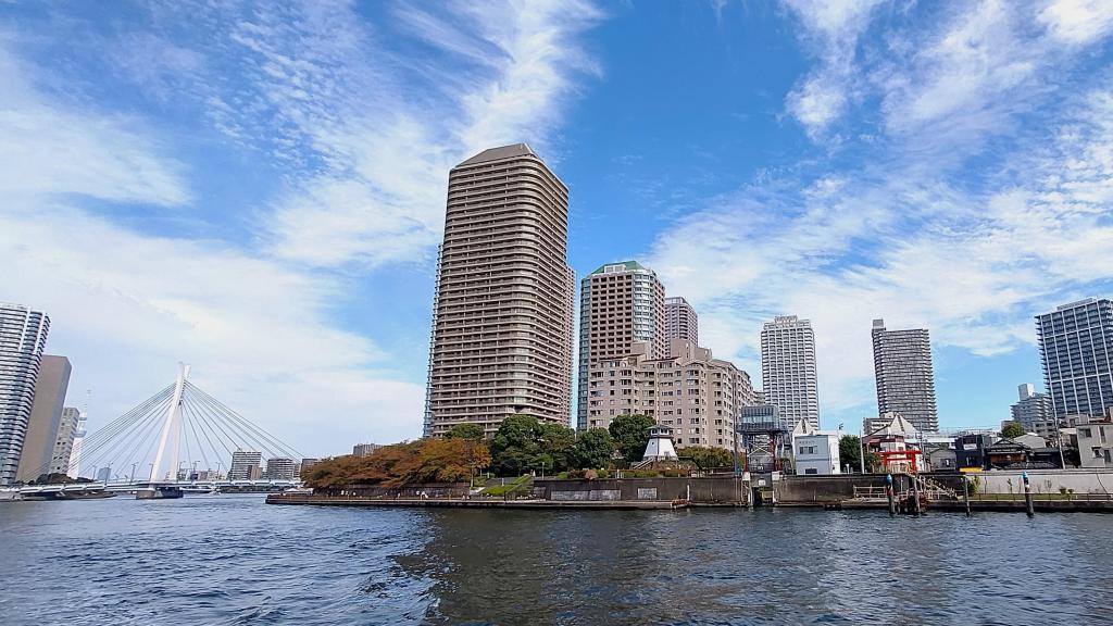  From the rooftop deck of the houseboat, Sumida River