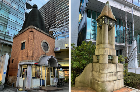 The main pillar is the motif of Ginza 1-chome police box A little worrisome "police box" building @ Ginza