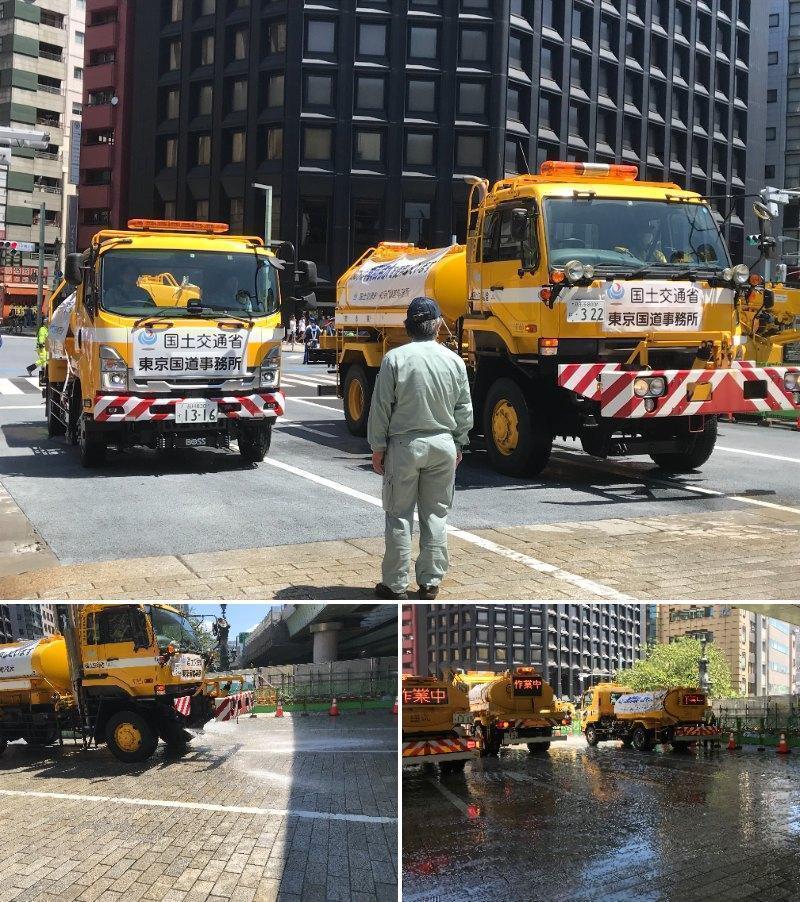 Watering vehicles
 A meeting to wash Nihonbashi, a famous bridge