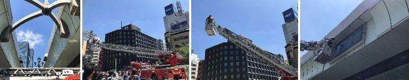 Fire trucks are also dispatched to a party to wash Nihonbashi, a famous bridge