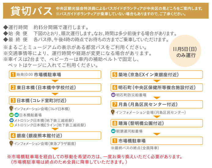  Let's take a bus at the whole Chuo-ku Museum Chuo-ku Chuo-ku Operates every 15 minutes from 10:00 am to 4:00 pm on Sunday, November 5