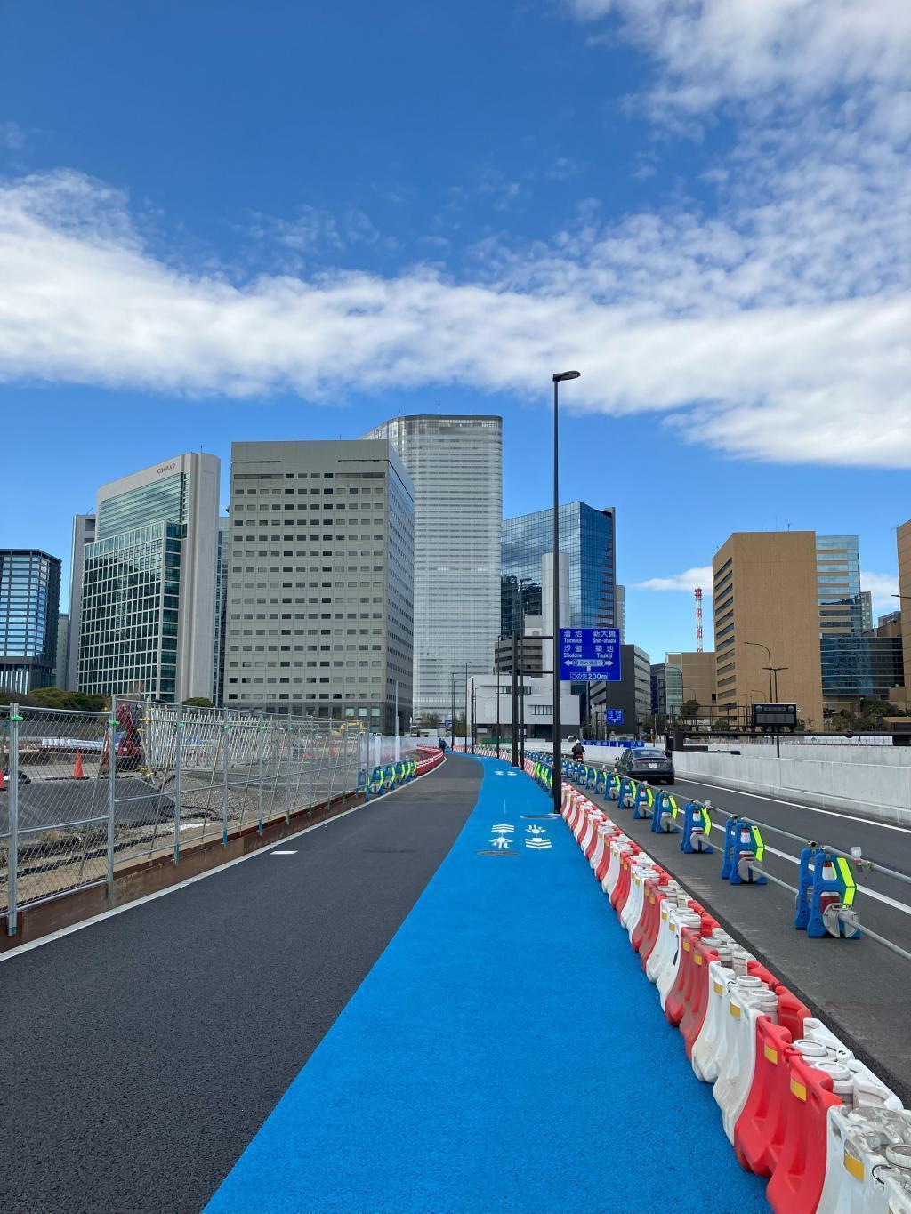 Amairo bicycle lane Tsukiji Ohashi south sidewalk completed!