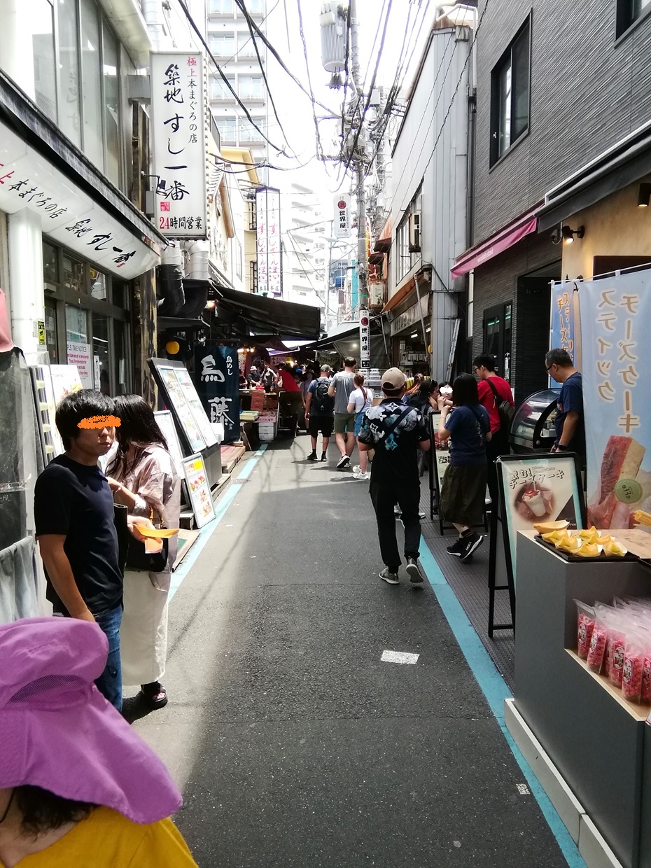 Tsukiji Yokocho and Monzeki-dori side (Northwest side) Tsukiji Outer Market
　It's a bit inside.
　Let's go around!　Part 1
　　~ Tsukiji Outer Market ~