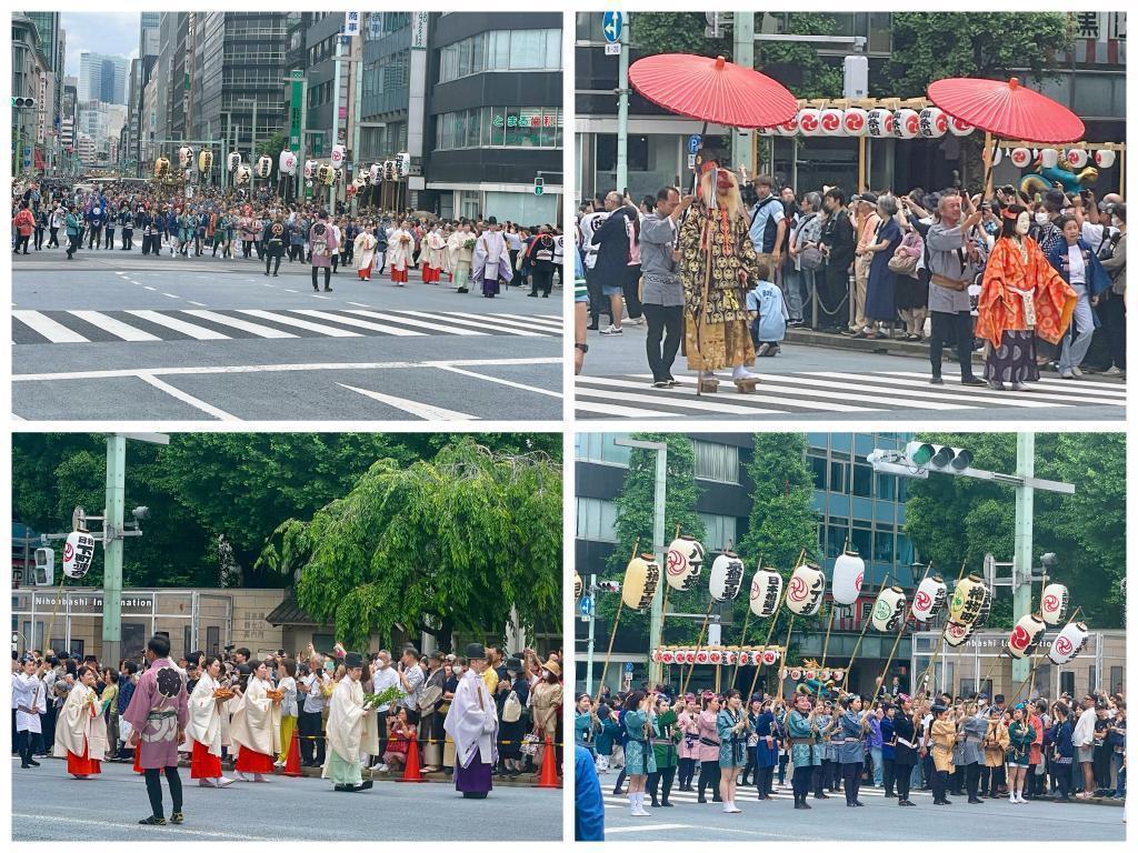 The top of imperial procession is the Saru Tabiko Tenden Women's Life, Shinto priesthood Miko and portable shrine parades along Chuo-dori (Sanno Festival) Shimomachi Association imperial procession