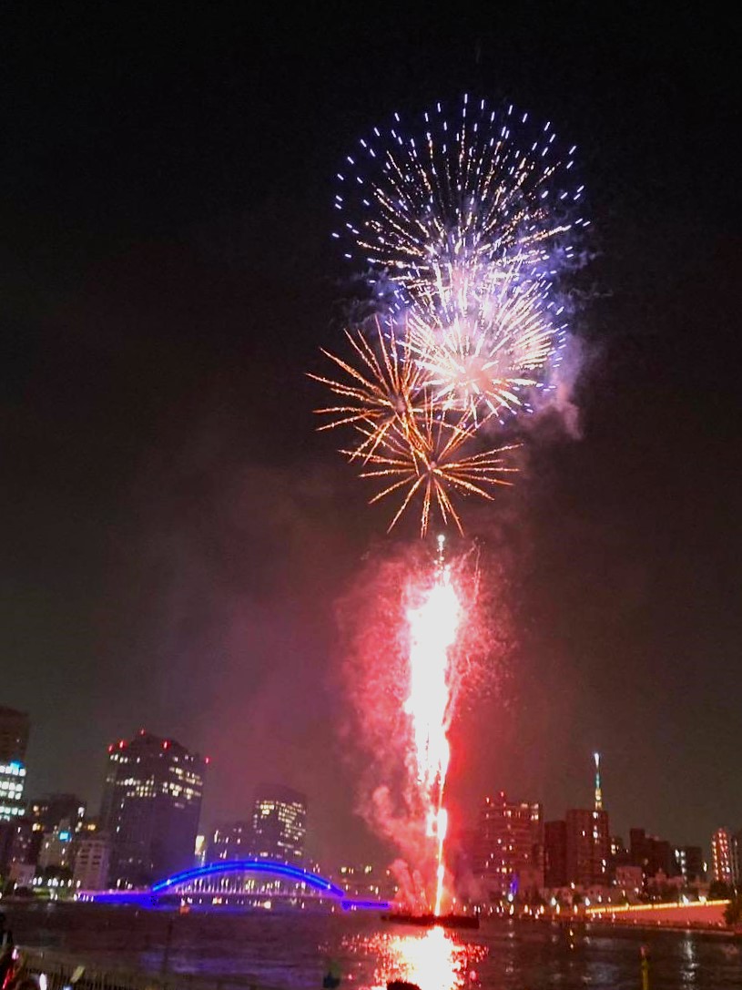  On the Sumida River, fireworks festival-Eitai Bridge, Sky Tree into Bags