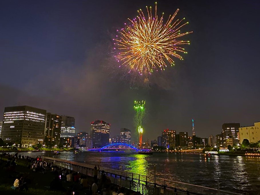  On the Sumida River, fireworks festival-Eitai Bridge, Sky Tree into Bags