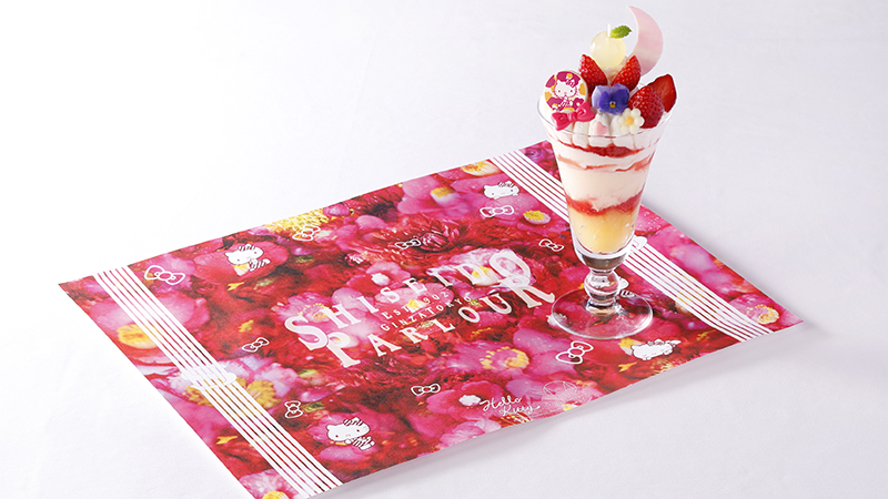 Hello Kitty Special Parfait (with 1 original place mat) 2,106 yen (tax included) Hello Kitty M / mika ninagawa Collaboration 3rd Hana camellia chocolate with collaboration box with limited design ~ Shiseido Parlour Ginza Main Store Shop etc. ~