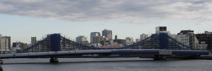 Kiyosu Bridge is still under construction in the fall of Shinkawa Park