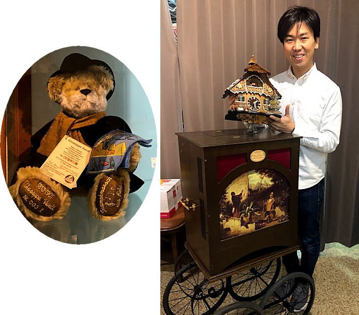 A beautiful dove clock with a black street organ. Nihonbashi Yokoyama-cho